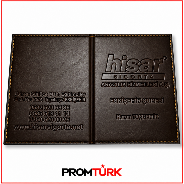 Koyu Kahverengi Dikişli Gofre Logo Baskılı Promosyon Ruhsat Kabı